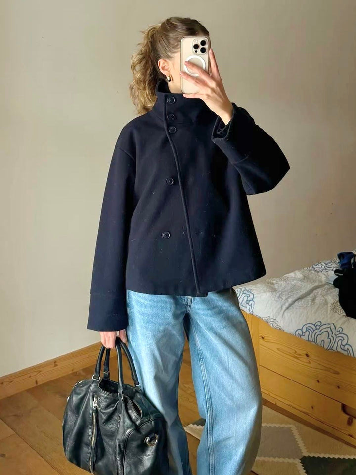 Women's High Neck Jacket with Button Front Closure