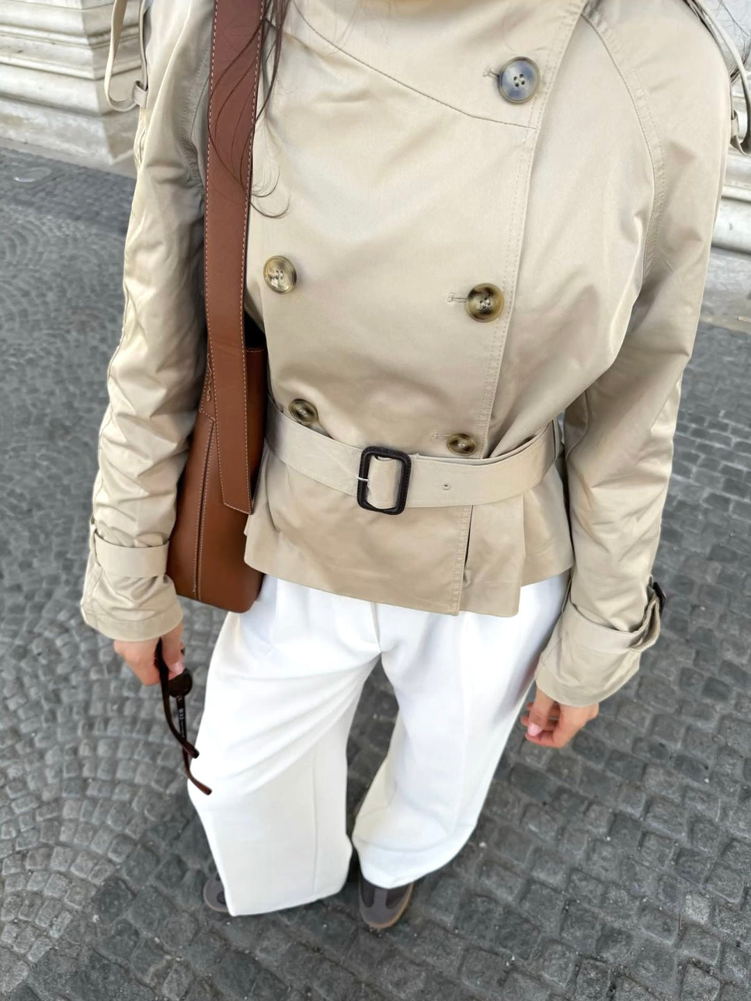 Women's High Neck Trench Coat with Waist Belt