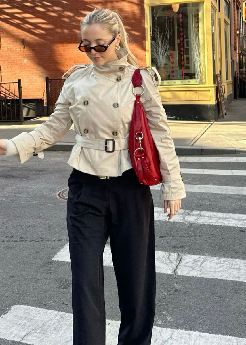 Women's High Neck Trench Coat with Waist Belt