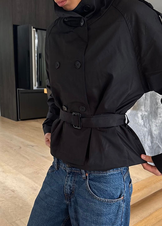 Women's High Neck Trench Coat with Waist Belt