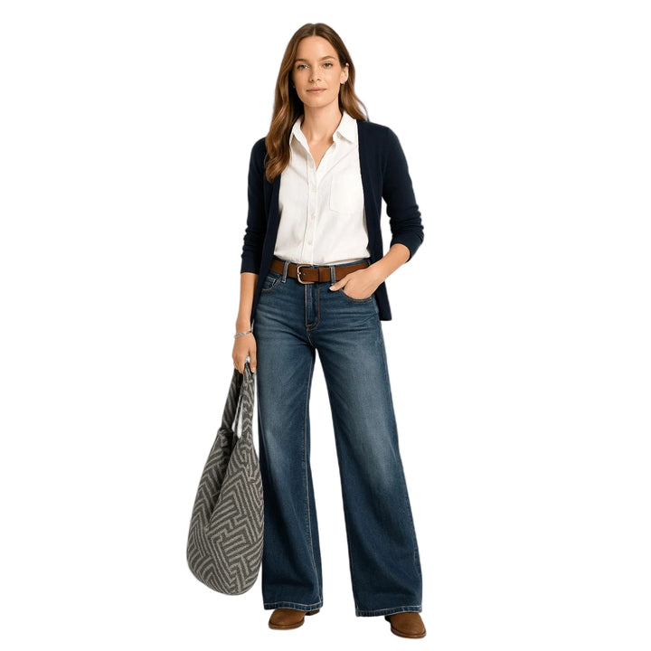 Women's High-Waisted Wide-Leg Jeans with Full-Length Leg and Five-Pocket Detail