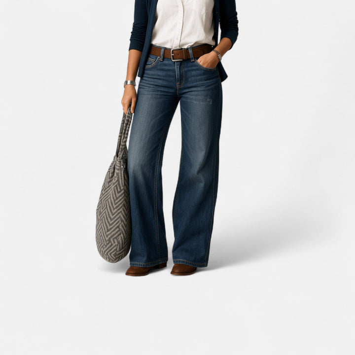 Women's High-Waisted Wide-Leg Jeans with Full-Length Leg and Five-Pocket Detail