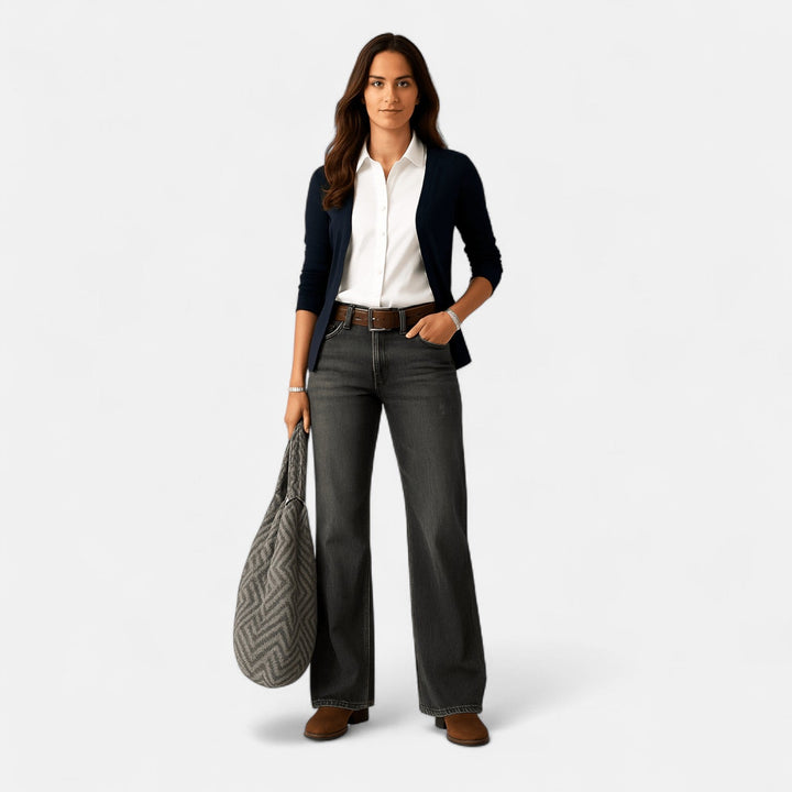 Women's High-Waisted Wide-Leg Jeans with Full-Length Leg and Five-Pocket Detail