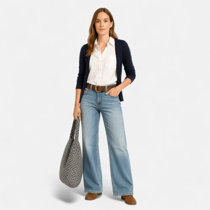Women's High-Waisted Wide-Leg Jeans with Full-Length Leg and Five-Pocket Detail