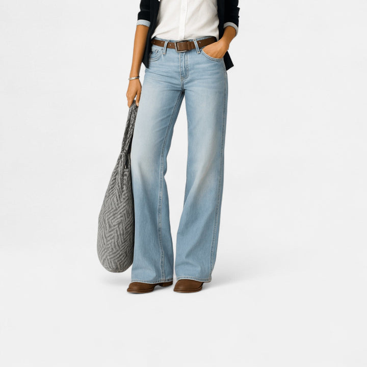 Women's High-Waisted Wide-Leg Jeans with Full-Length Leg and Five-Pocket Detail