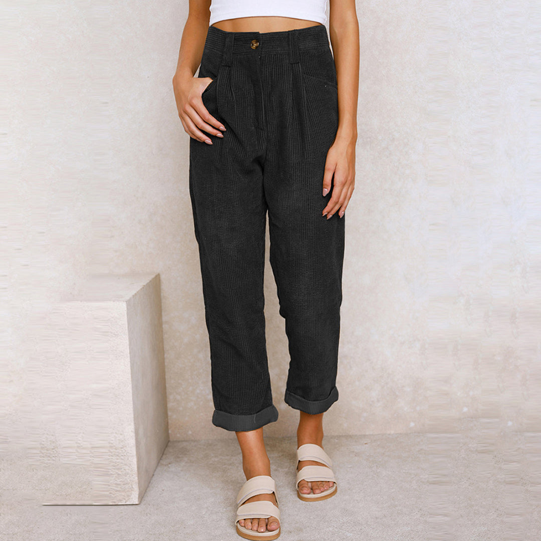 Women's High-Waisted Wide-Leg Pants with Pleated Front and Full Length Hem