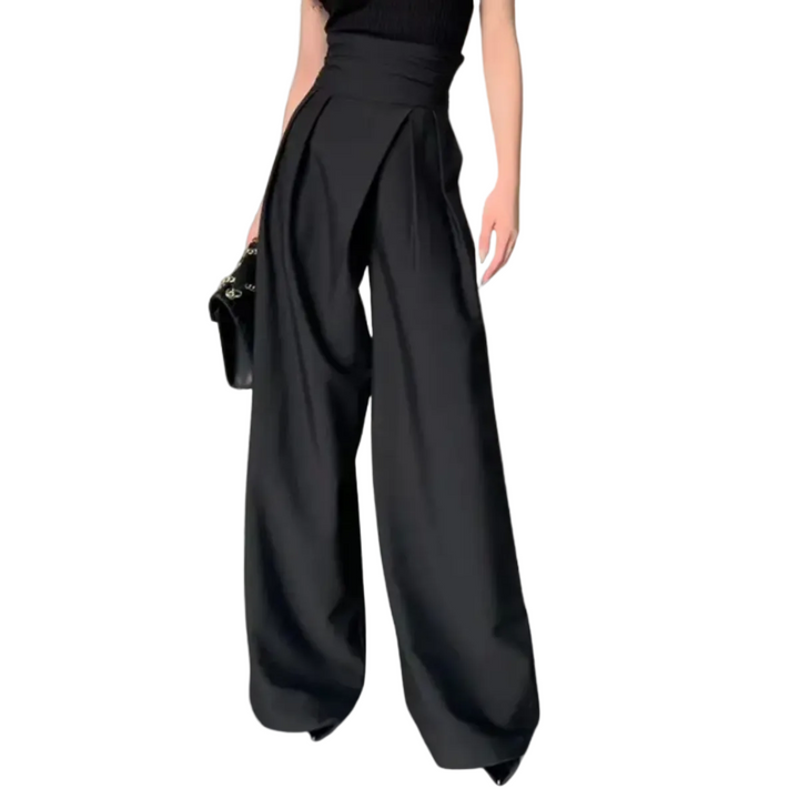 Women's High-Waisted Wide-Leg Trousers with Front Pleats and Full Length