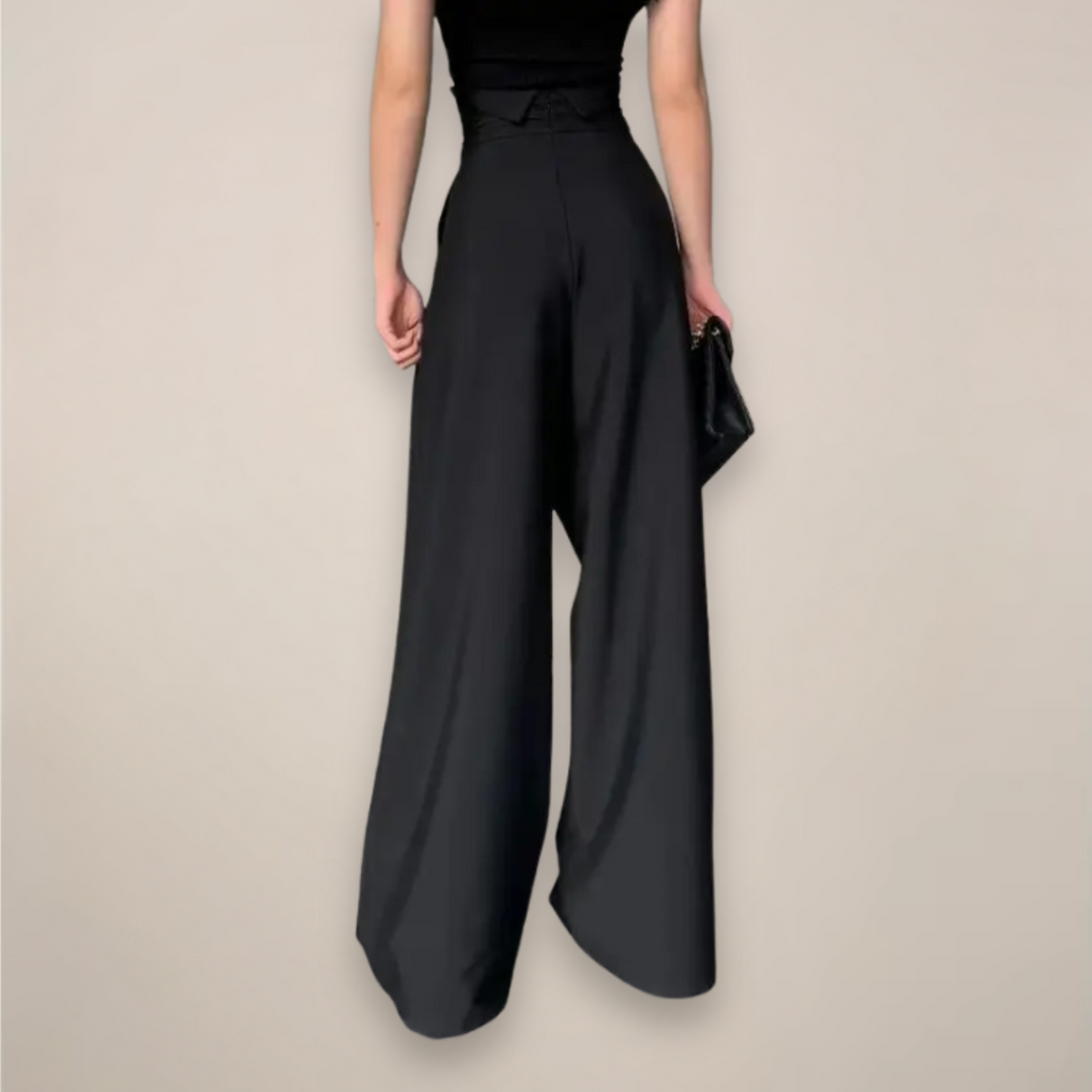 Women's High-Waisted Wide-Leg Trousers with Front Pleats and Full Length
