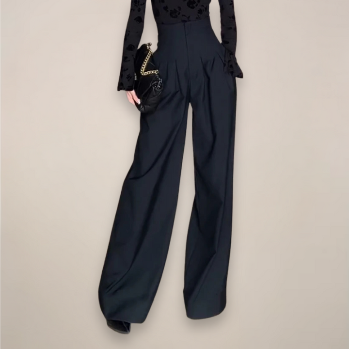 Women's High-Waisted Wide-Leg Trousers with Front Pleats and Full Length