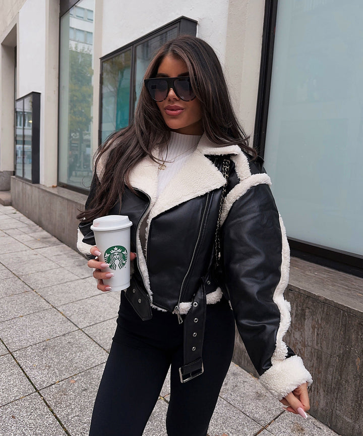 Women's Hip-Length Jacket with Contrast Trim and Zip Closure