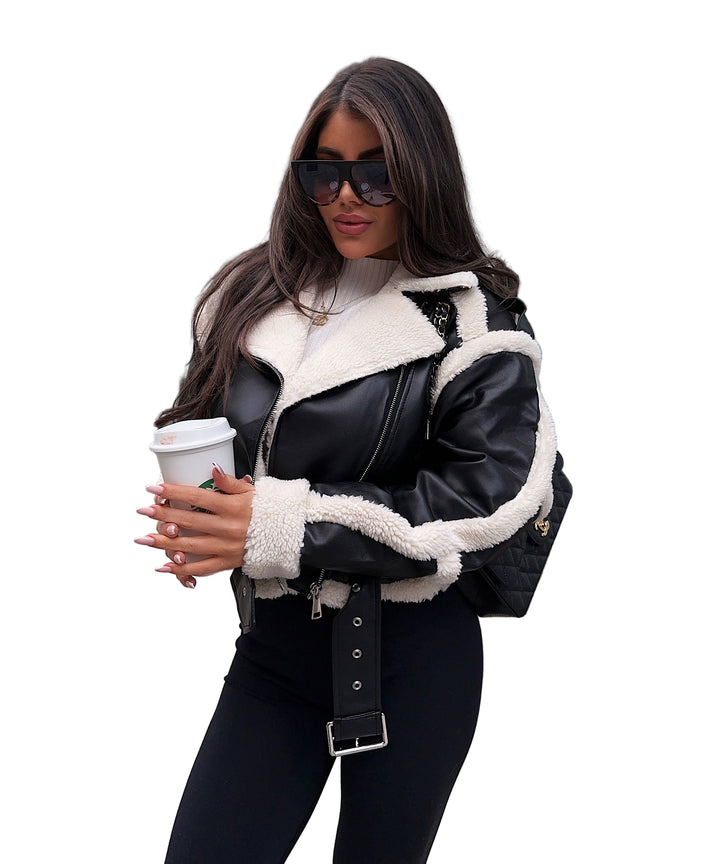 Women's Hip-Length Jacket with Contrast Trim and Zip Closure