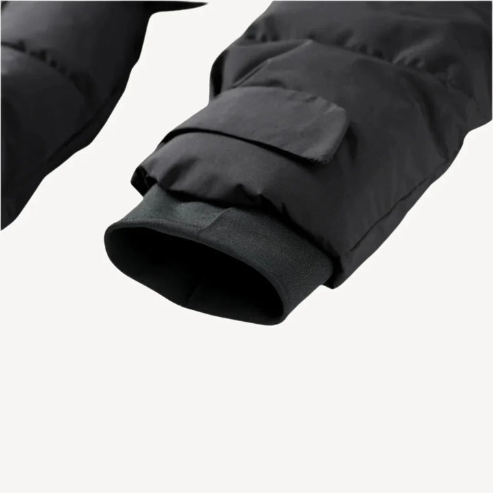 Women's Hooded Puffer Jacket with Zip Closure and Stand-Up Collar