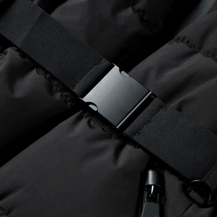 Women's Hooded Puffer Jacket with Zip Closure and Stand-Up Collar