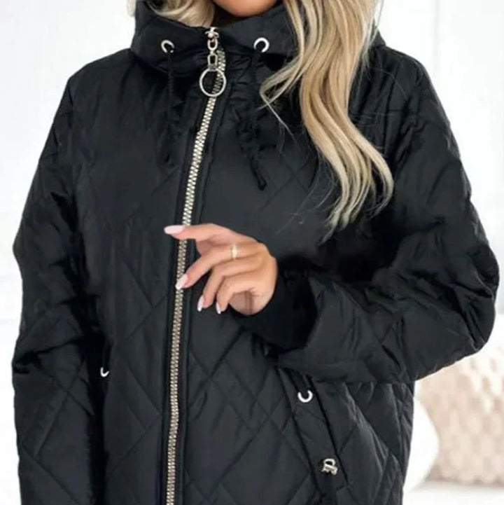 Women's Hooded Quilted Jacket with Zip Front and Side Pockets