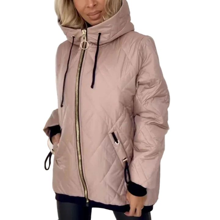 Women's Hooded Quilted Jacket with Zip Front and Side Pockets