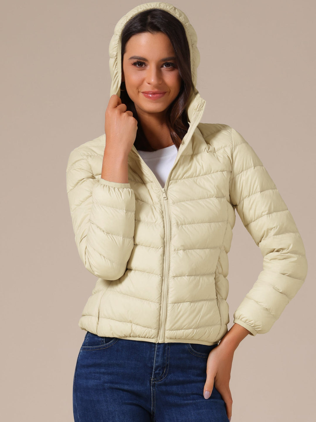 Women's Hooded Quilted Jacket with Zip Front Closure