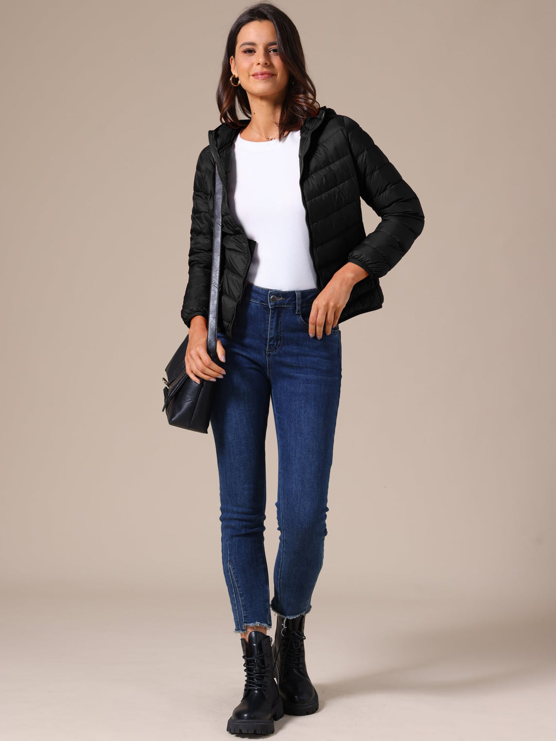 Women's Hooded Quilted Jacket with Zip Front Closure
