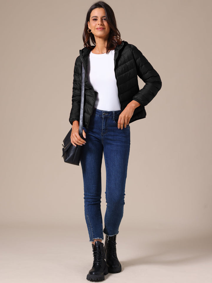 Women's Hooded Quilted Jacket with Zip Front Closure