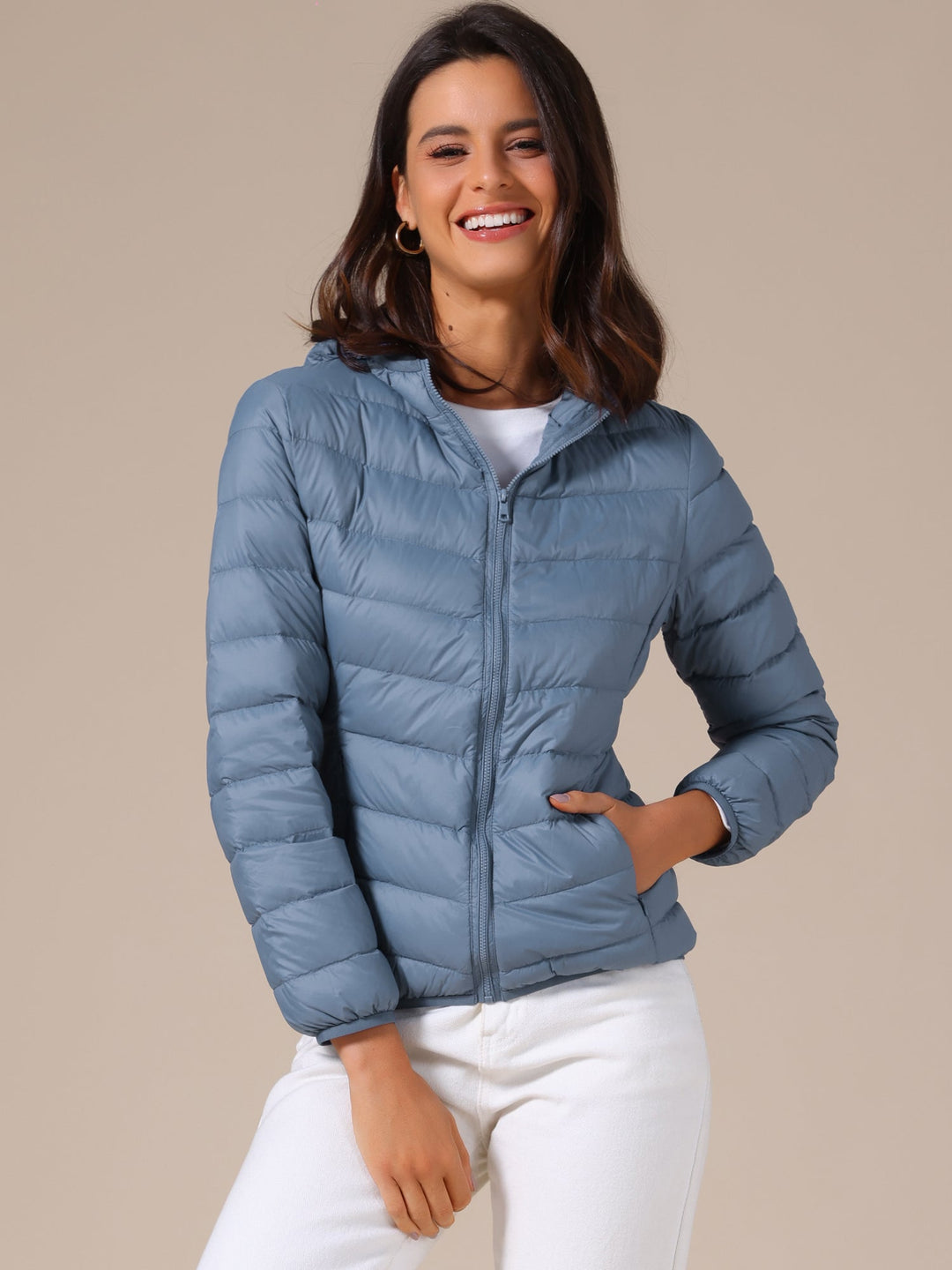 Women's Hooded Quilted Jacket with Zip Front Closure
