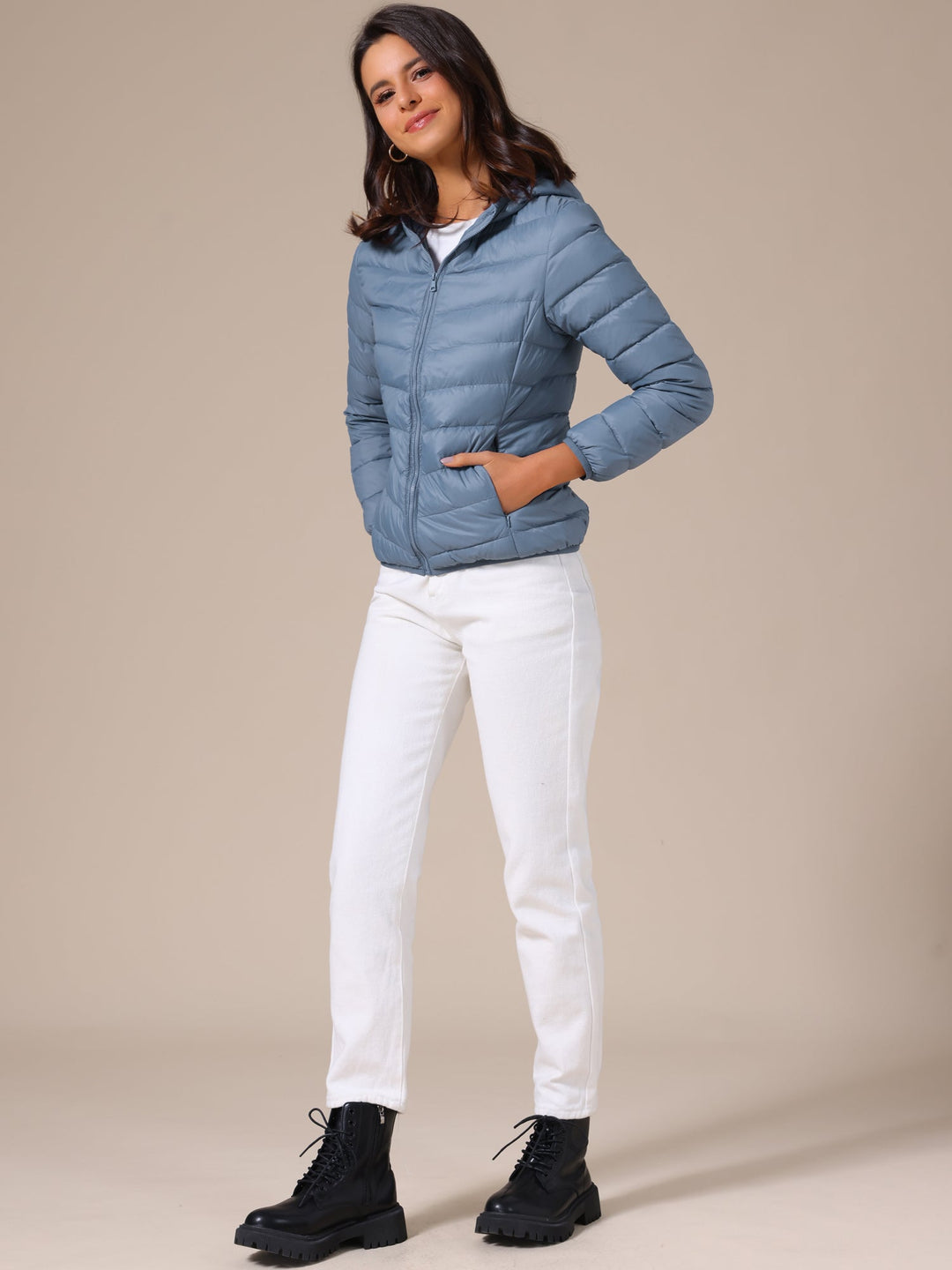 Women's Hooded Quilted Jacket with Zip Front Closure