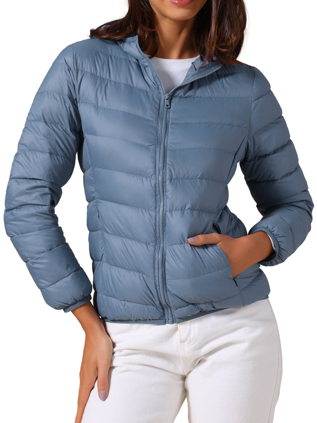 Women's Hooded Quilted Jacket with Zip Front Closure