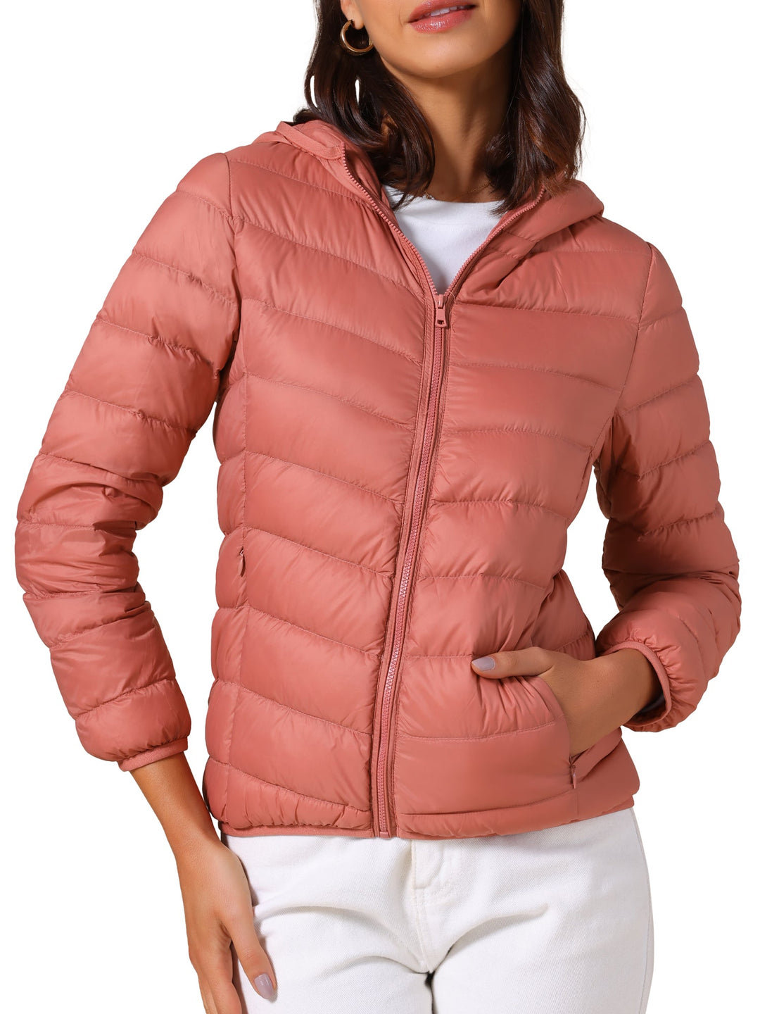 Women's Hooded Quilted Jacket with Zip Front Closure