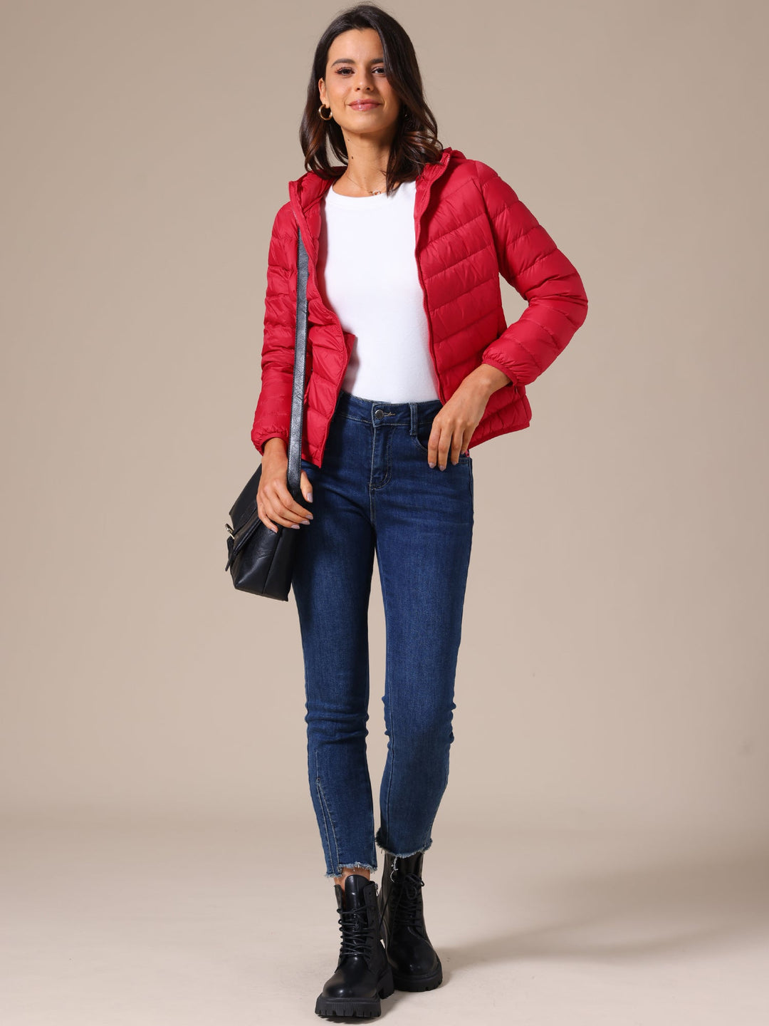 Women's Hooded Quilted Jacket with Zip Front Closure