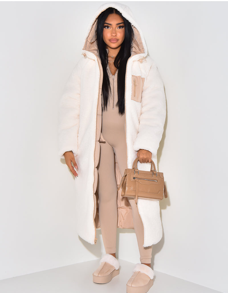 Women's Hooded Quilted Parka with Contrast Trim