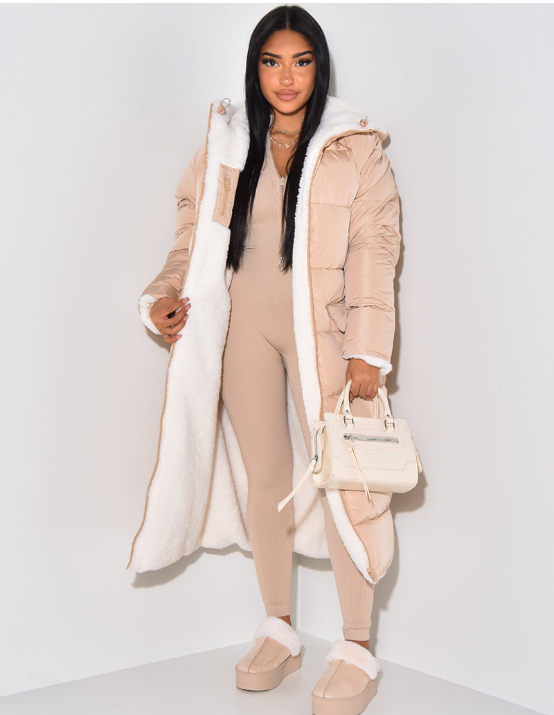 Women's Hooded Quilted Parka with Contrast Trim