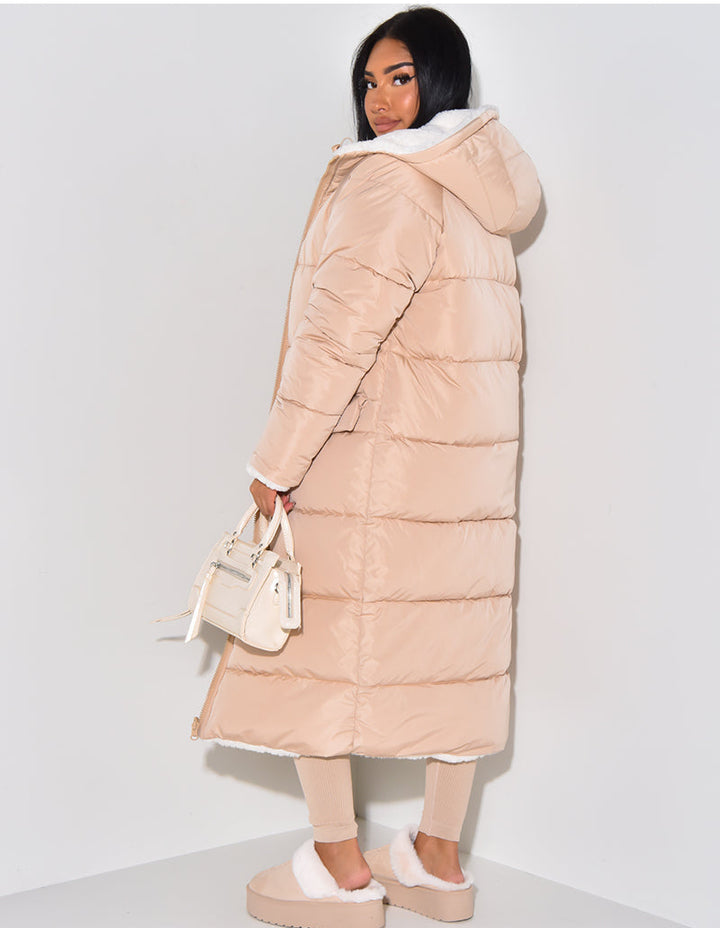 Women's Hooded Quilted Parka with Contrast Trim