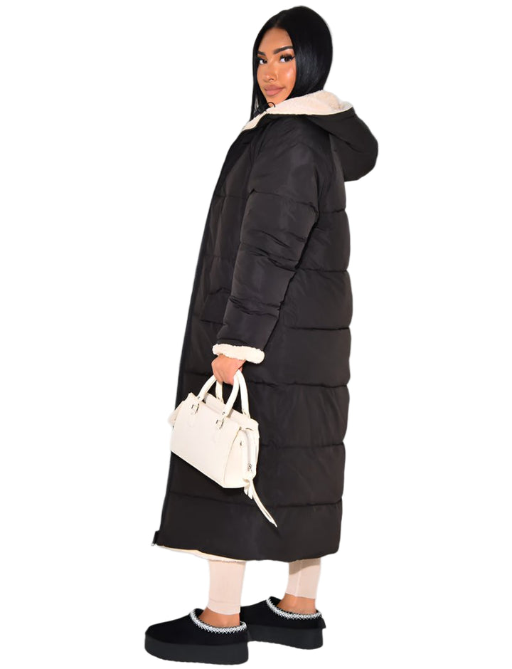 Women's Hooded Quilted Parka with Contrast Trim