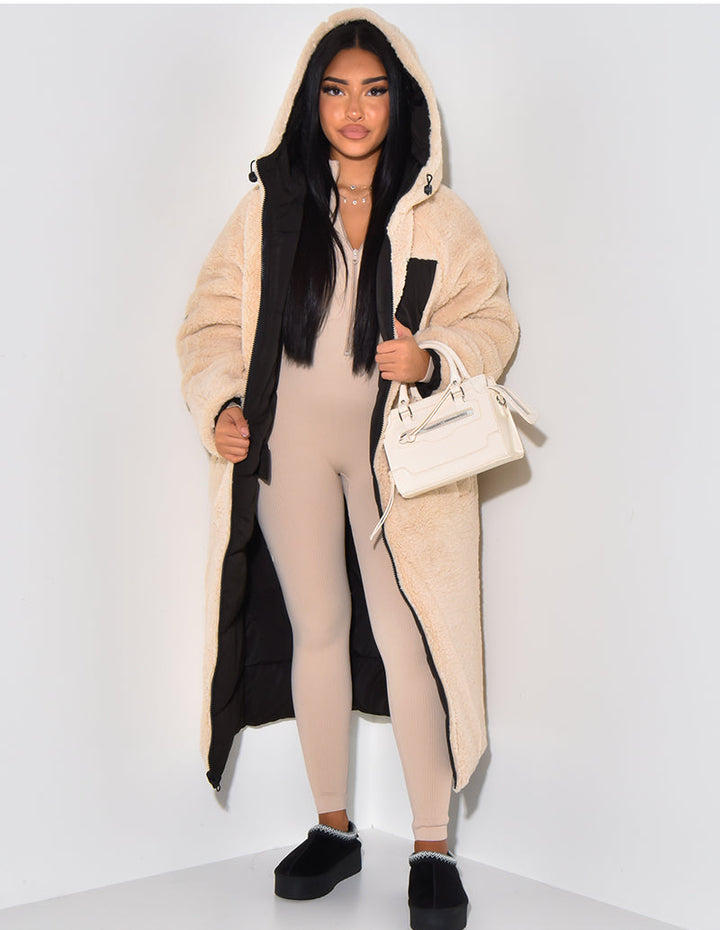 Women's Hooded Quilted Parka with Contrast Trim