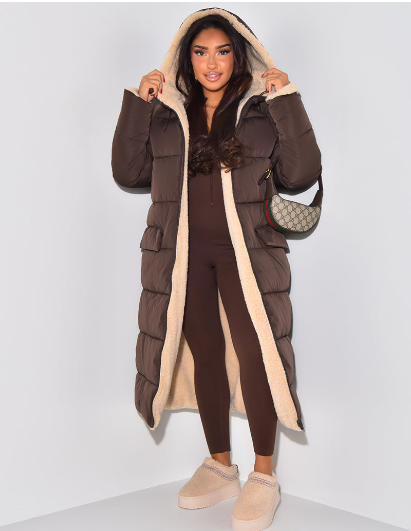 Women's Hooded Quilted Parka with Contrast Trim