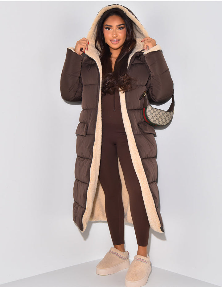 Women's Hooded Quilted Parka with Contrast Trim