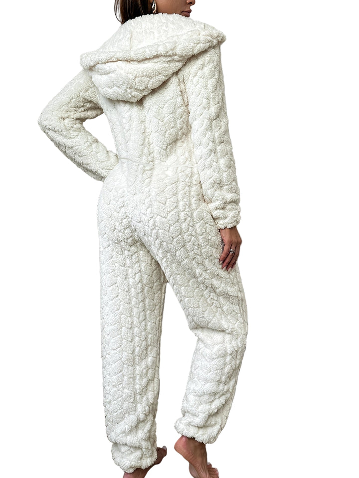 Women's Hooded Zip-Front Onesie with Textured Fleece Surface