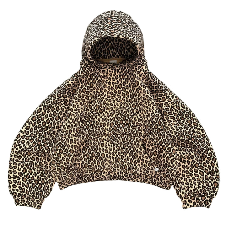 Women's Hoodie with Leopard Print and Drawstring Hood with Kangaroo Pocket