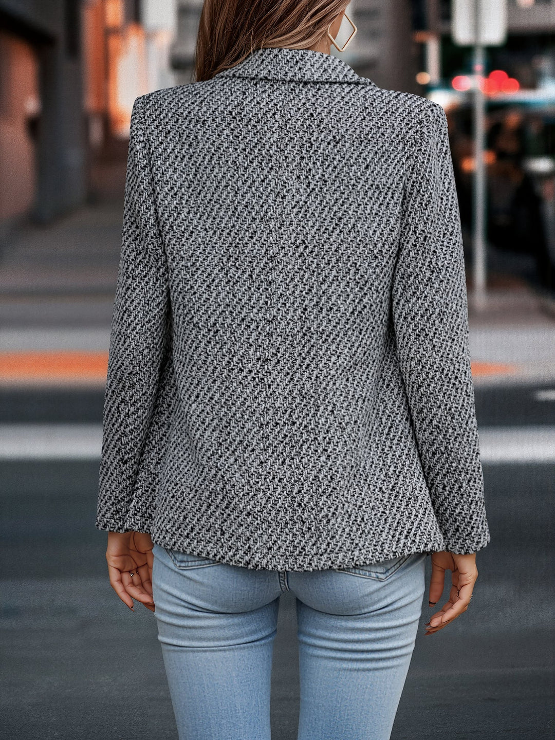 Women's Houndstooth Pattern Blazer with Notched Lapels
