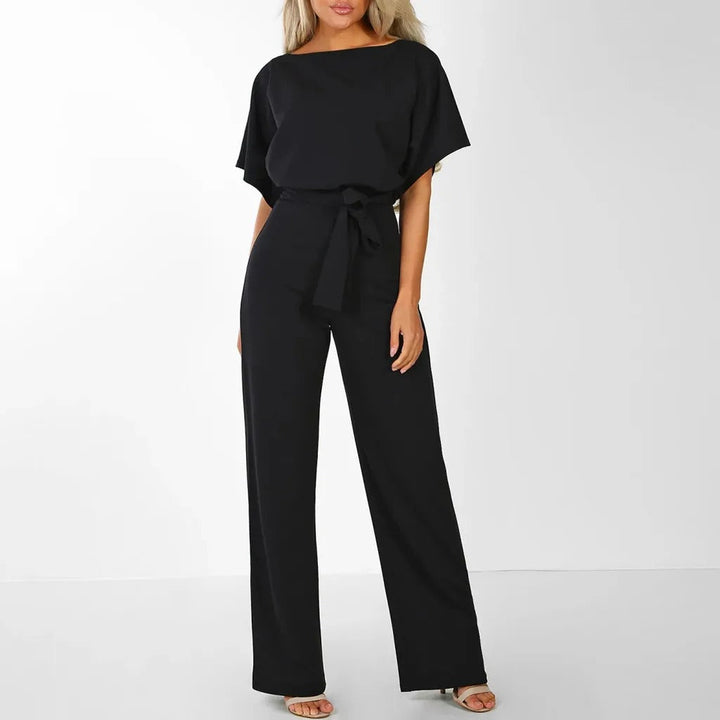 Women's Jumpsuit with Gathered Sleeves and Tie Belt