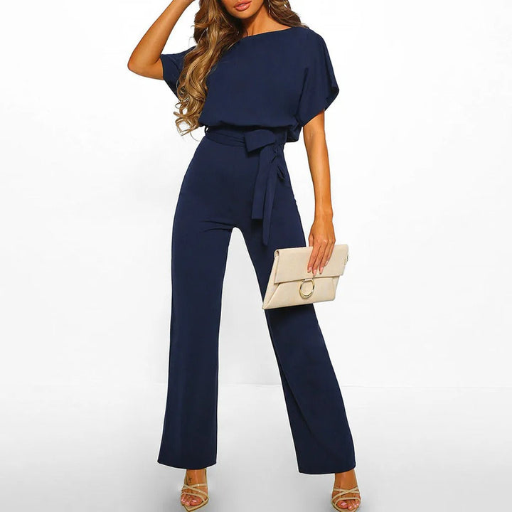 Women's Jumpsuit with Gathered Sleeves and Tie Belt