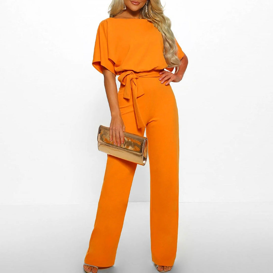 Women's Jumpsuit with Gathered Sleeves and Tie Belt
