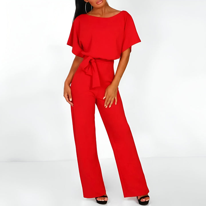 Women's Jumpsuit with Gathered Sleeves and Tie Belt