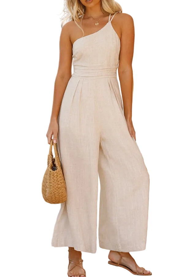 Women's Jumpsuit with One-Shoulder Strap and Wide Leg
