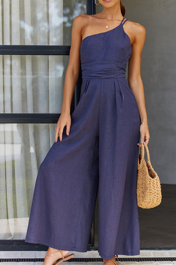 Women's Jumpsuit with One-Shoulder Strap and Wide Leg