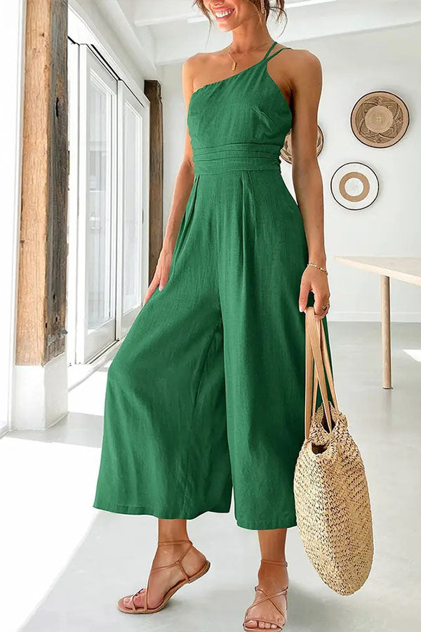 Women's Jumpsuit with One-Shoulder Strap and Wide Leg