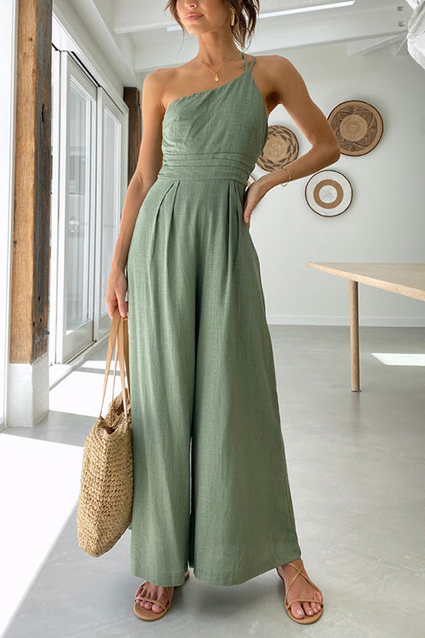 Women's Jumpsuit with One-Shoulder Strap and Wide Leg