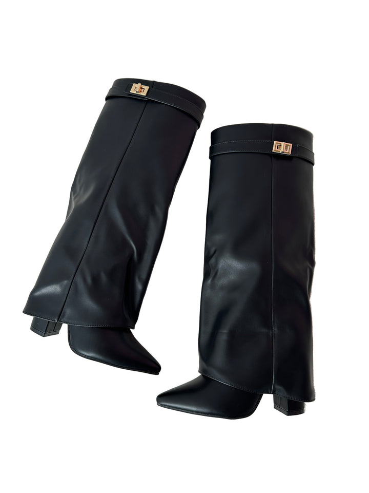 Women's Knee-High Boots with Pointed Toe and Side Zip Closure