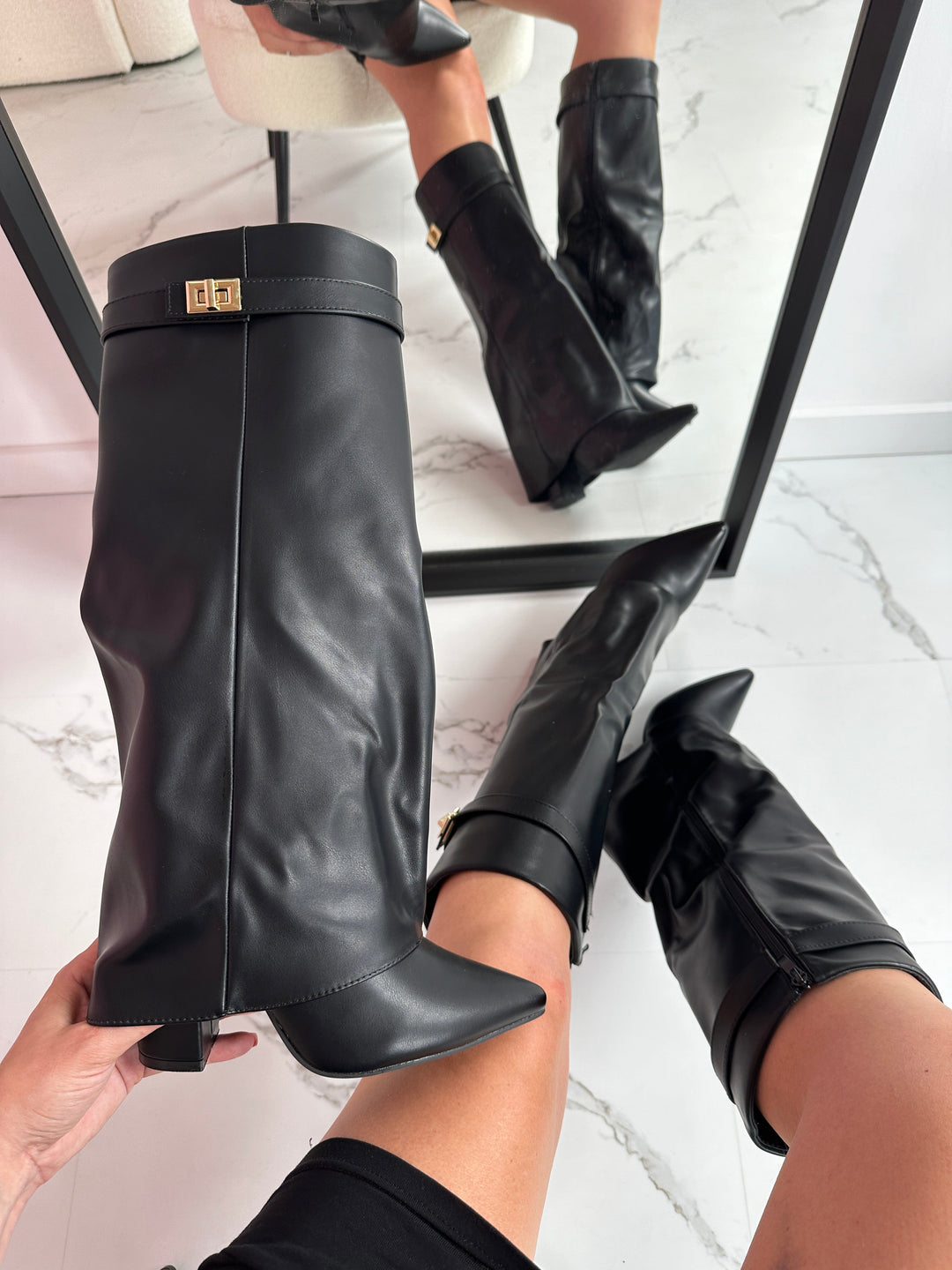 Women's Knee-High Boots with Pointed Toe and Side Zip Closure