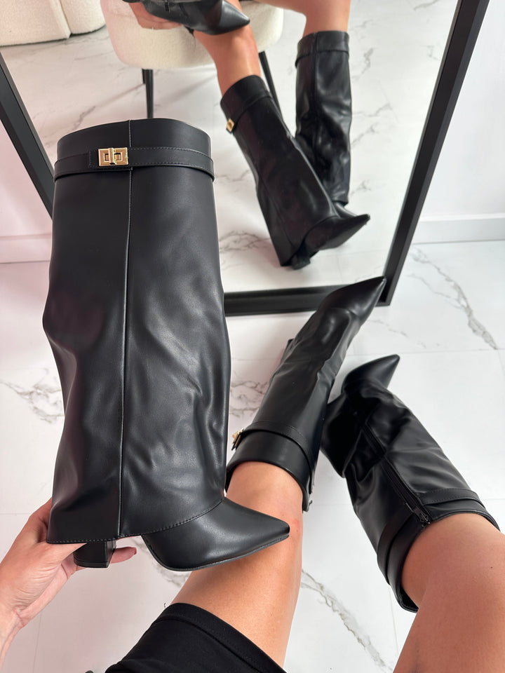 Women's Knee-High Boots with Pointed Toe and Side Zip Closure