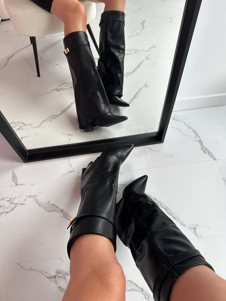 Women's Knee-High Boots with Pointed Toe and Side Zip Closure