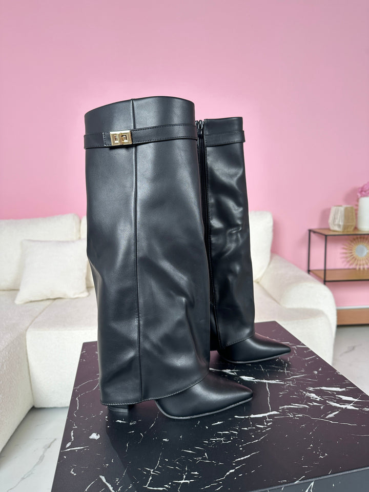 Women's Knee-High Boots with Pointed Toe and Side Zip Closure